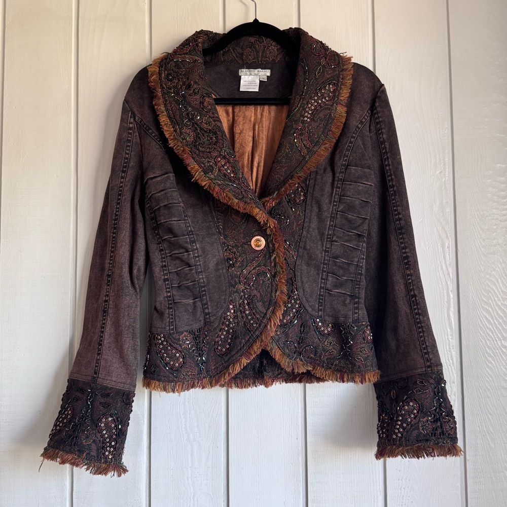 Vintage Alberto Makali Dark Wash Beaded Jacket - Picture 1 of 6